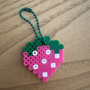 Pink Strawberry Beaded Keychain